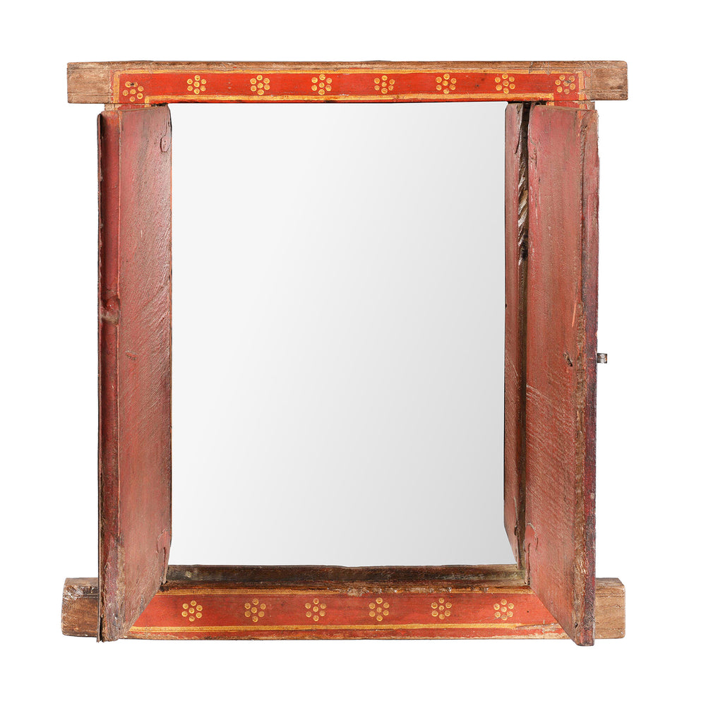 Open View Of Antique Painted Indian Mirror Shutter From Bikaner | Indigo Antiques | Indigo Antiques