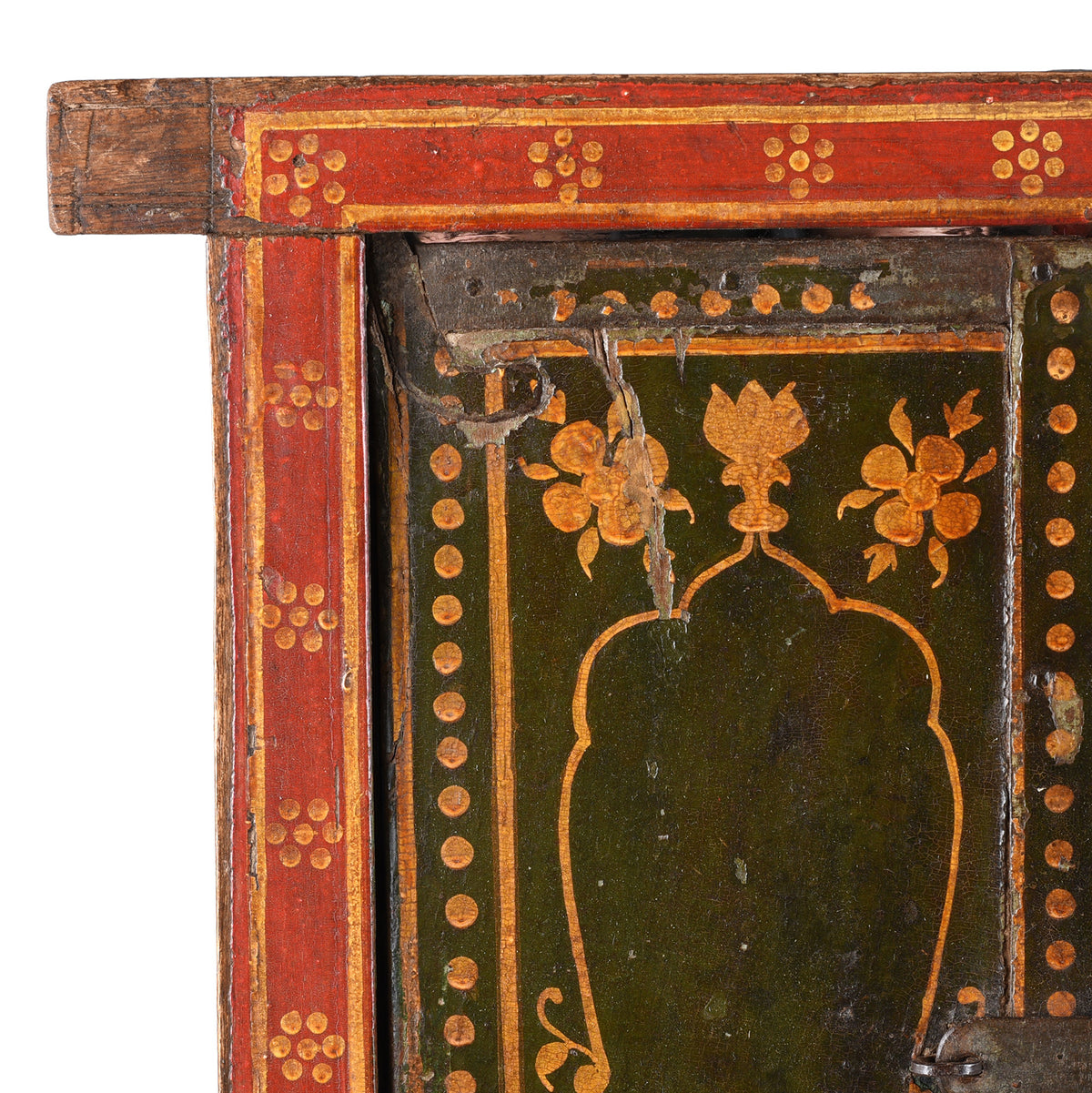 Corner Detail Dispalying Frame Artwork From Antique Indian Painted Windows From Bikaner | Indigo Antiques