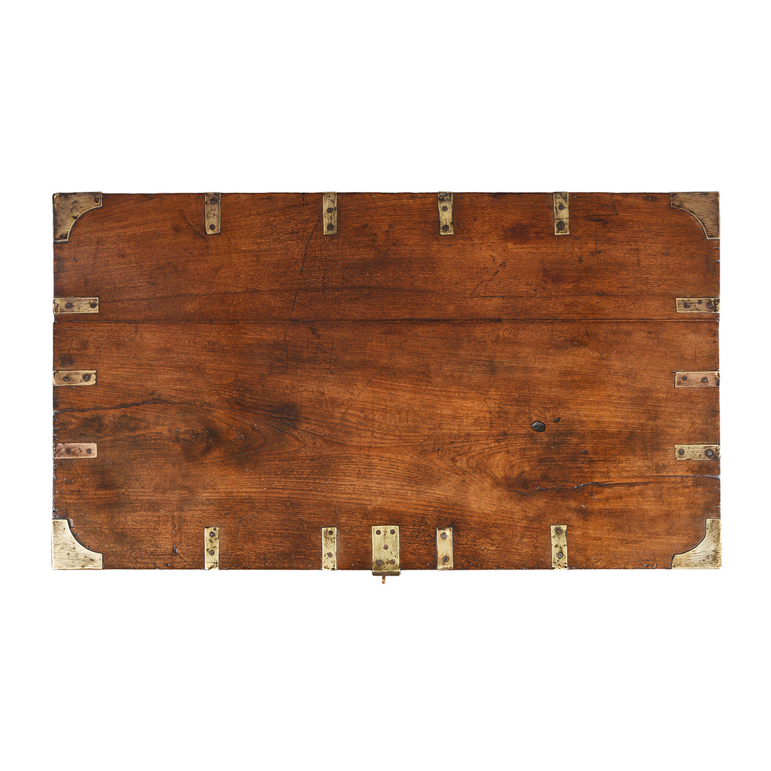 Top Down View Of Antique Brass Bound Teak Military Chest From Rajasthan | Indigo Antiques