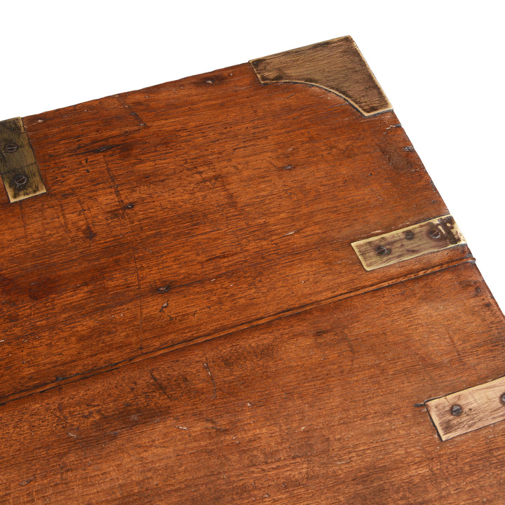 Brass Detail From Top Of Antique Brass Bound Teak Military Chest From Rajasthan | Indigo Antiques