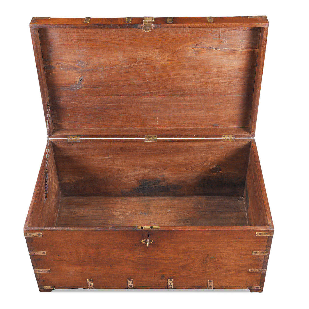 Interior Of Antique Brass Bound Teak Military Chest From Rajasthan | Indigo Antiques