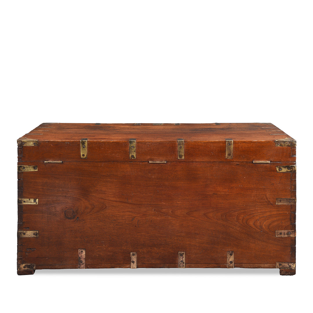 Back Of Antique Brass Bound Teak Military Chest From Rajasthan | Indigo Antiques