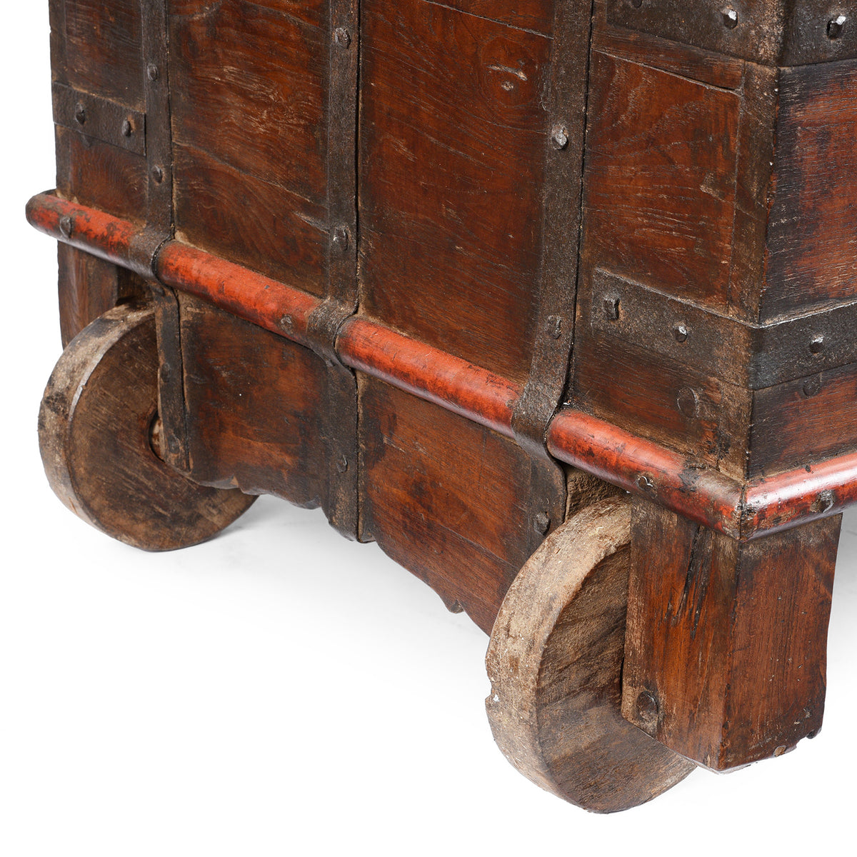 Wheels Detail From Antique Indian Brass Bound Teak Chest On Wheels | Indigo Antiques