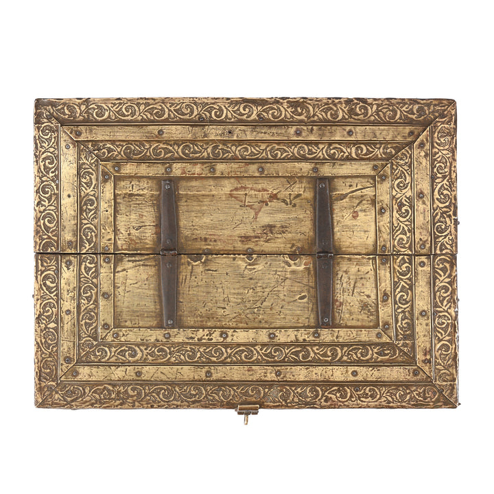 Top Down View Of Antique Brass Bound Merchants Box From Shekhawati  | Indigo Antiques
