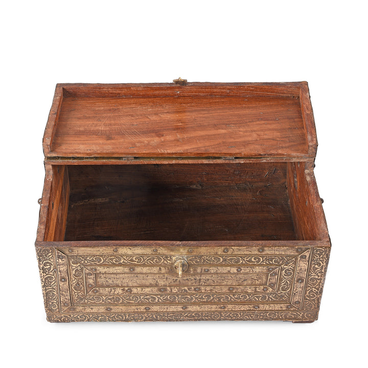 Interior Of Antique Brass Bound Merchants Box From Shekhawati  | Indigo Antiques