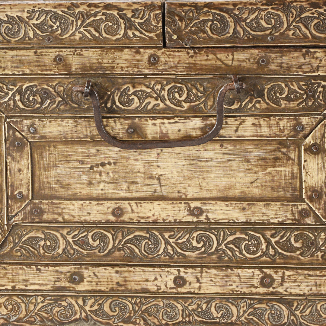 Side Handle Detail From Antique Brass Bound Merchants Box From Shekhawati  | Indigo Antiques