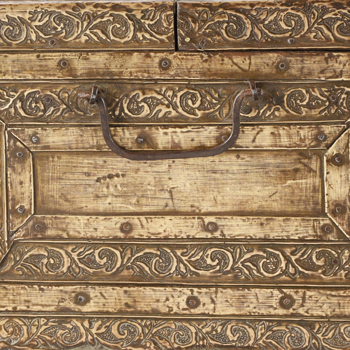 Side Handle Detail From Antique Brass Bound Merchants Box From Shekhawati  | Indigo Antiques
