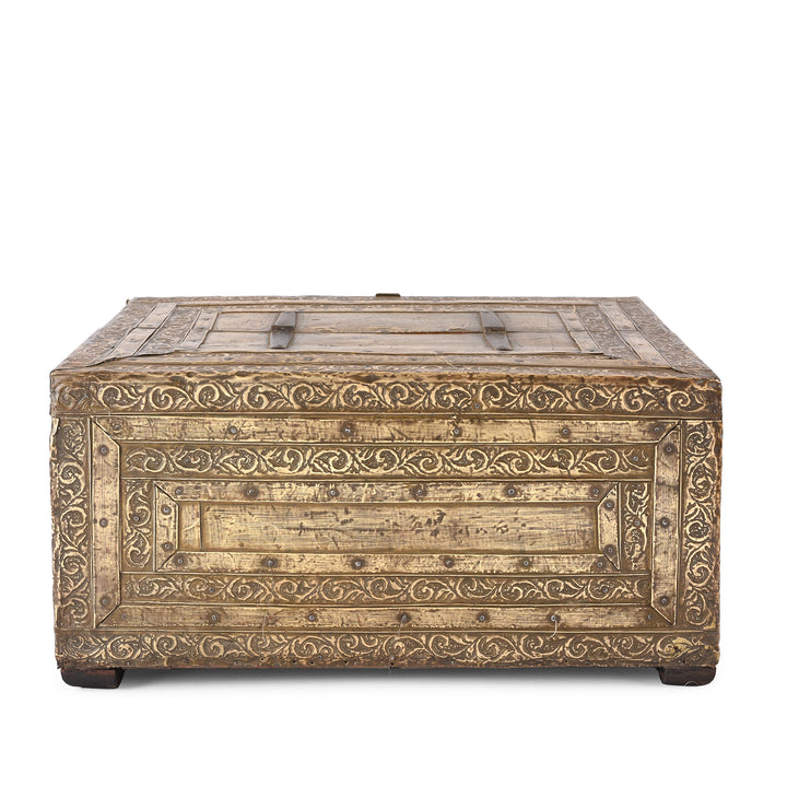 Back Of Antique Brass Bound Merchants Box From Shekhawati  | Indigo Antiques