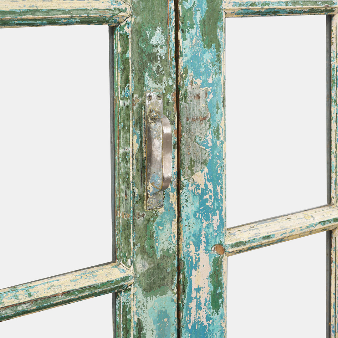 Handle Detail From Antique Indian Green Painted Glass Panelled Door | Indigo Antiques