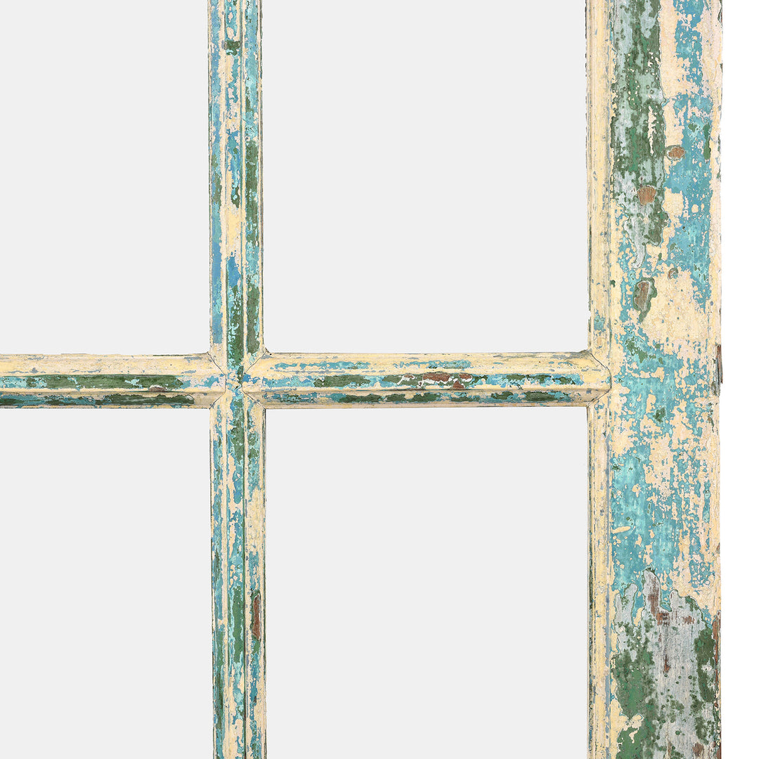Paintwork Detail From Antique Indian Green Painted Glass Panelled Door | Indigo Antiques