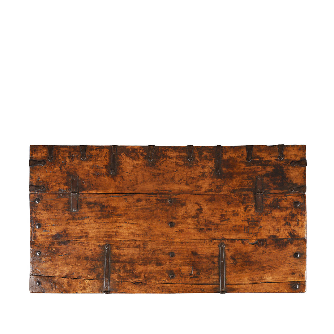 Top Down View Of Antique Brass Bound Teak Military Chest | Indigo Antiques