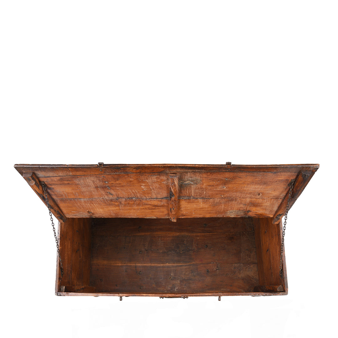 Top Down View Of Antique Brass Bound Teak Military Chest | Indigo Antiques