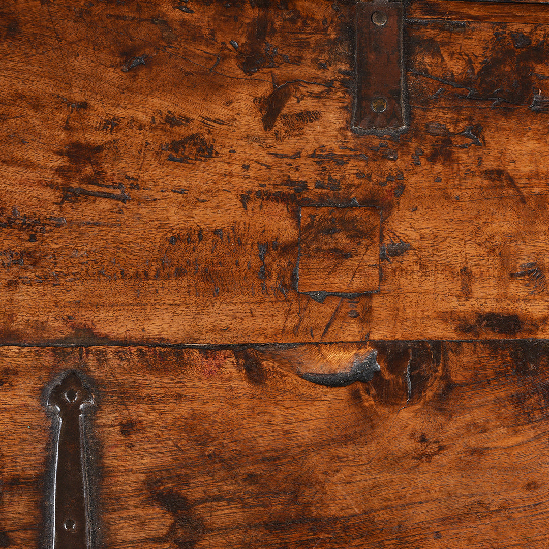 Patch Detail From Antique Brass Bound Teak Military Chest | Indigo Antiques