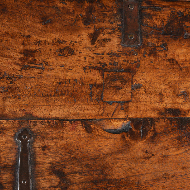 Patch Detail From Antique Brass Bound Teak Military Chest | Indigo Antiques