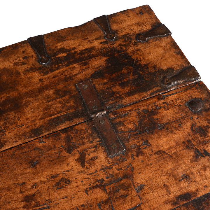 Top Detail From Antique Brass Bound Teak Military Chest | Indigo Antiques