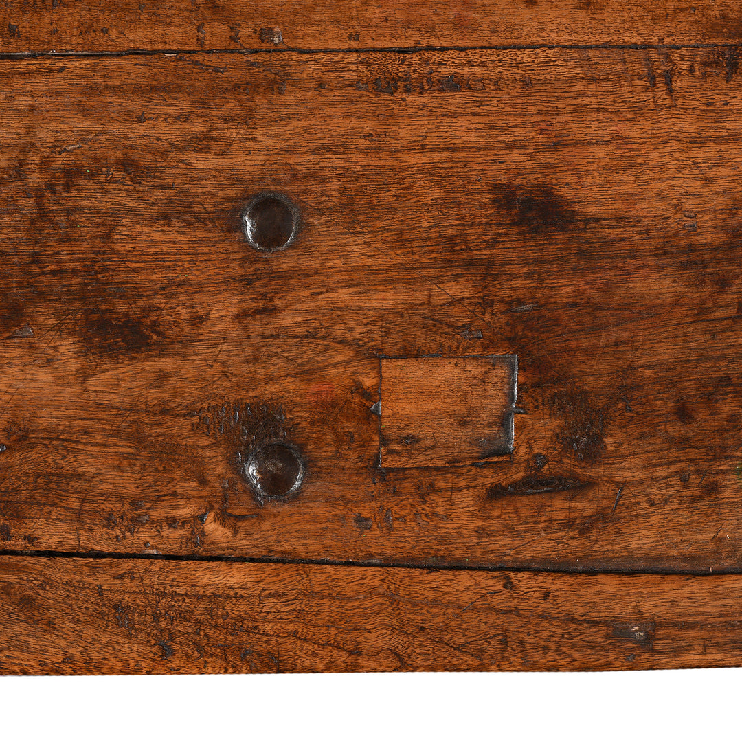 Top Detail From Antique Brass Bound Teak Military Chest | Indigo Antiques