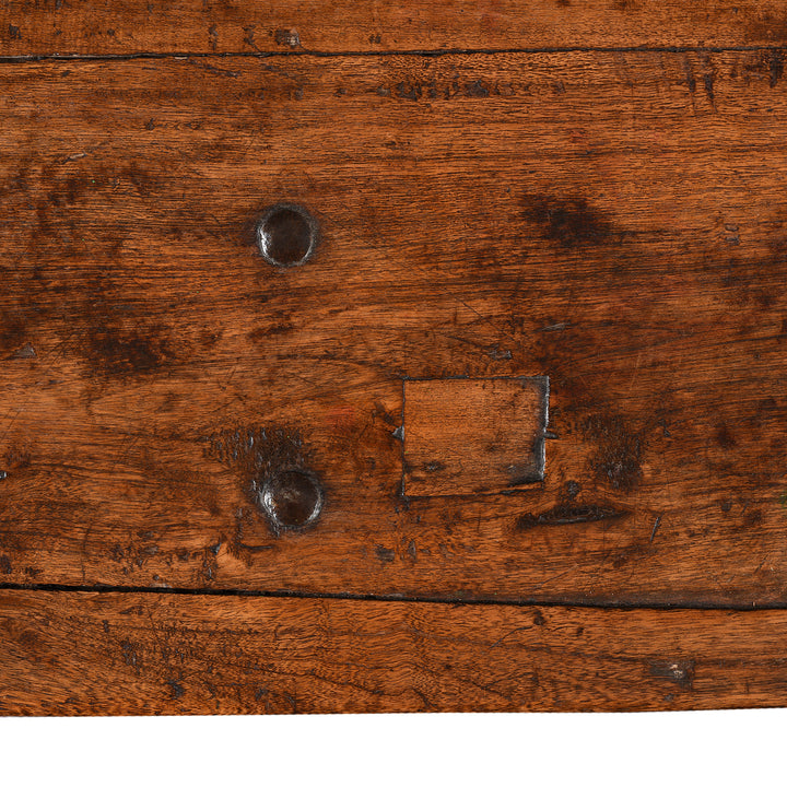Top Detail From Antique Brass Bound Teak Military Chest | Indigo Antiques