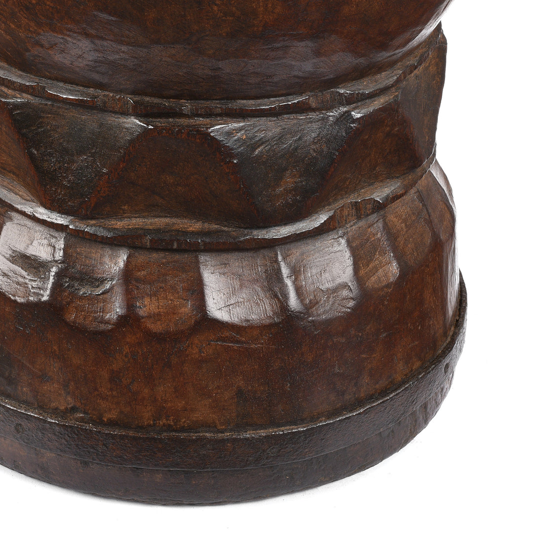 Base Detail From Antique Teak Mortar From Rajasthan | Indigo Antiques
