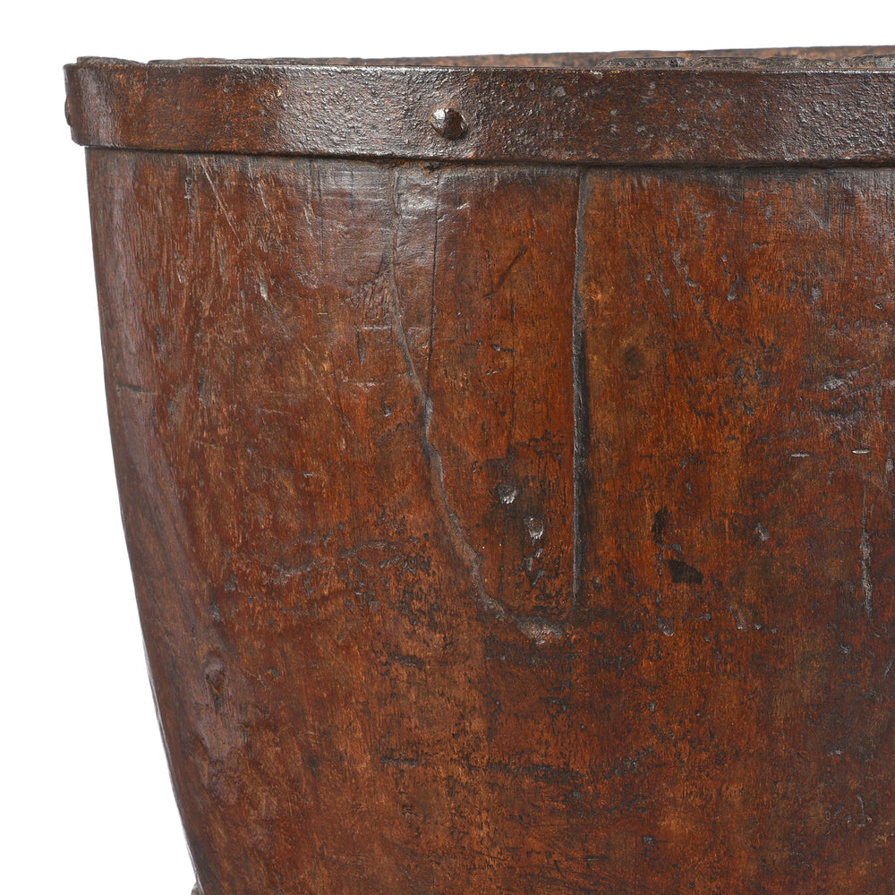 Rim Detail From Antique Teak Mortar From Rajasthan | Indigo Antiques