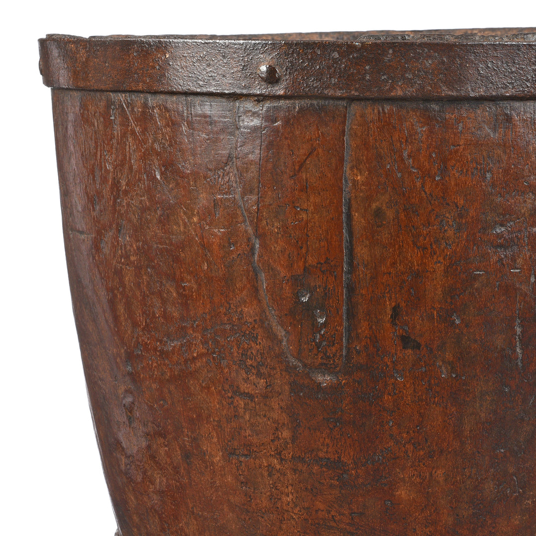 Rim Detail From Antique Teak Mortar From Rajasthan | Indigo Antiques