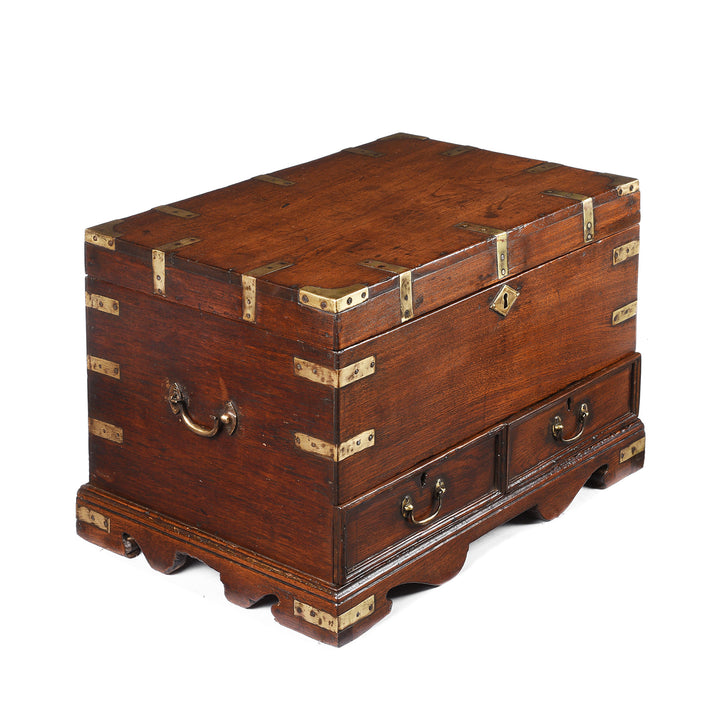 Angled View Of Antique Indian Brass Bound Teak Dowry Chest| Indigo Antiques