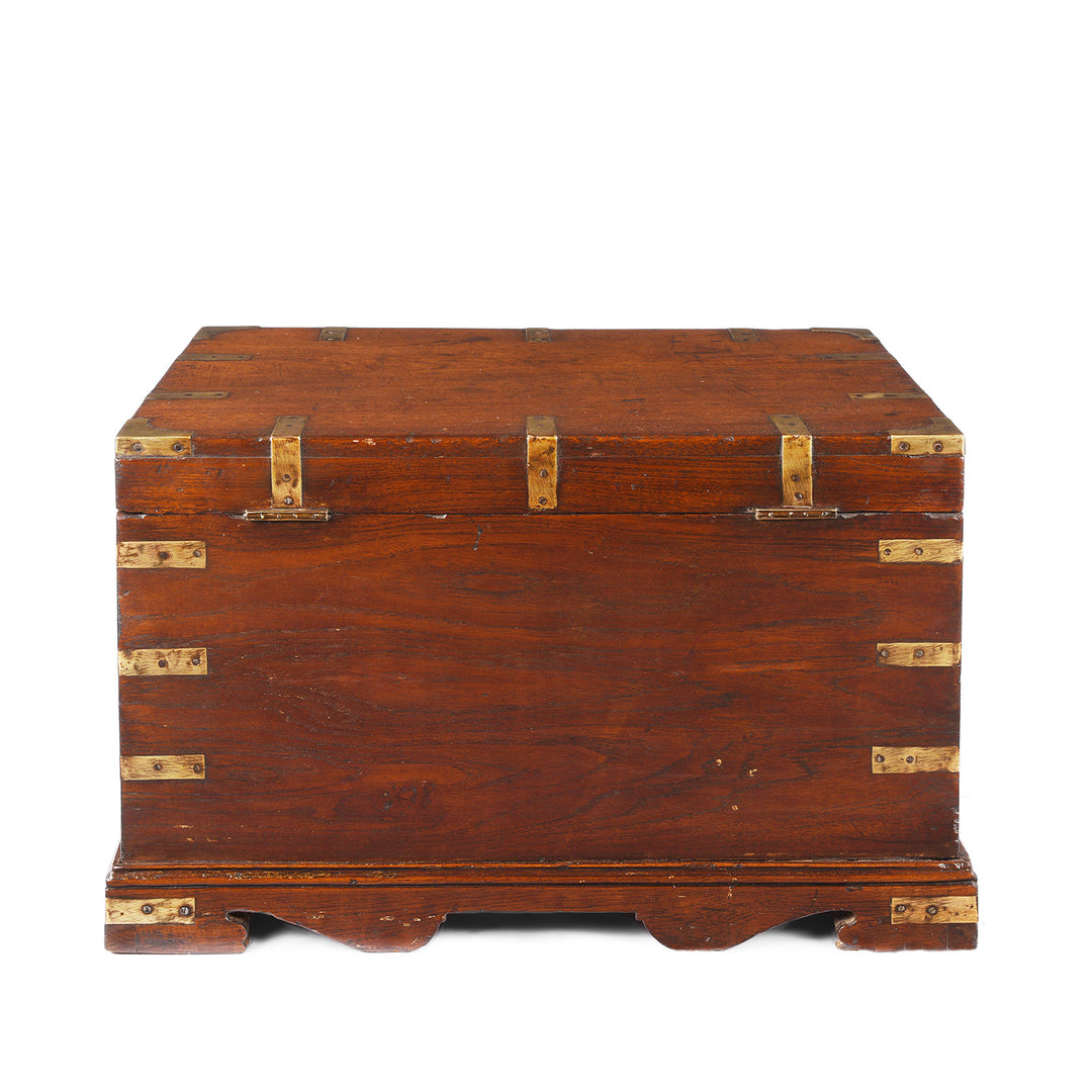 Back Of Antique Indian Brass Bound Teak Dowry Chest| Indigo Antiques
