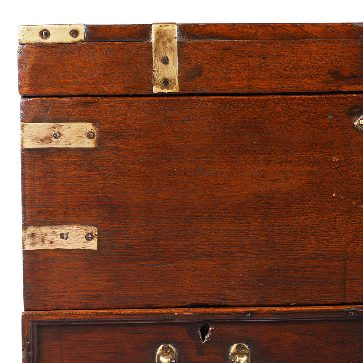 Corner Detail From Antique Indian Brass Bound Teak Dowry Chest| Indigo Antiques