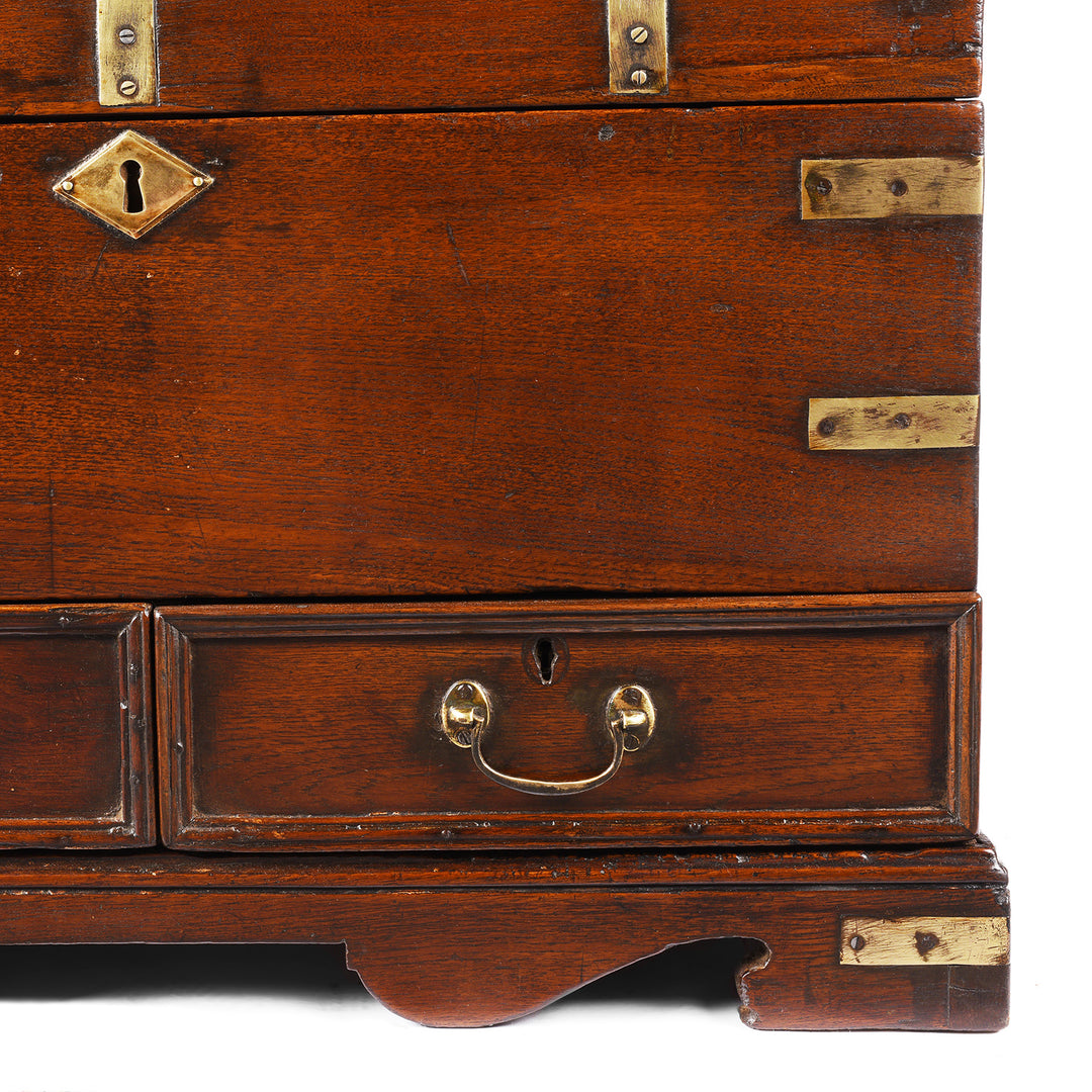 Bottom Corner Detail From Antique Indian Brass Bound Teak Dowry Chest| Indigo Antiques