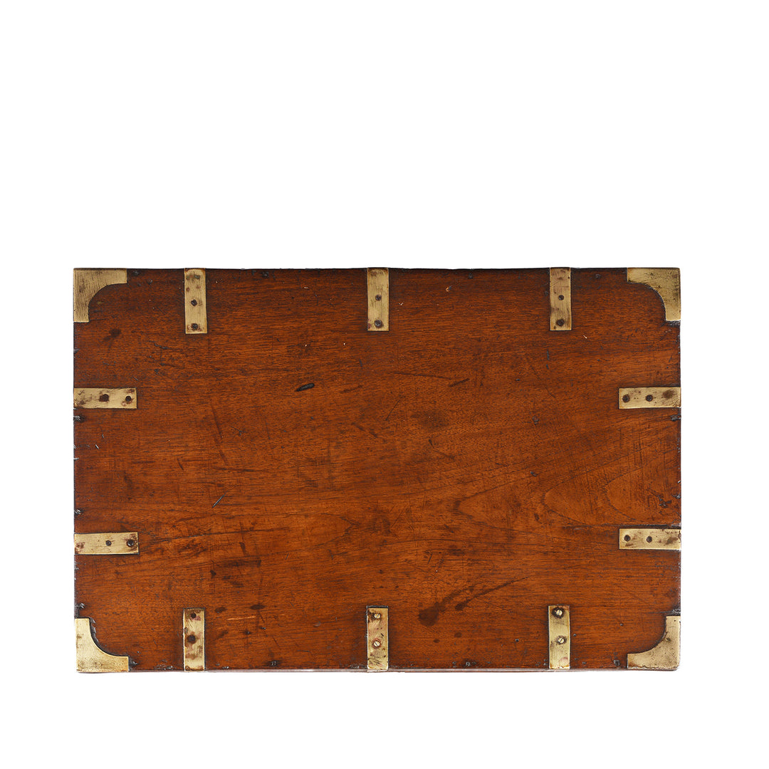 Top Down View Of Antique Indian Brass Bound Teak Dowry Chest| Indigo Antiques