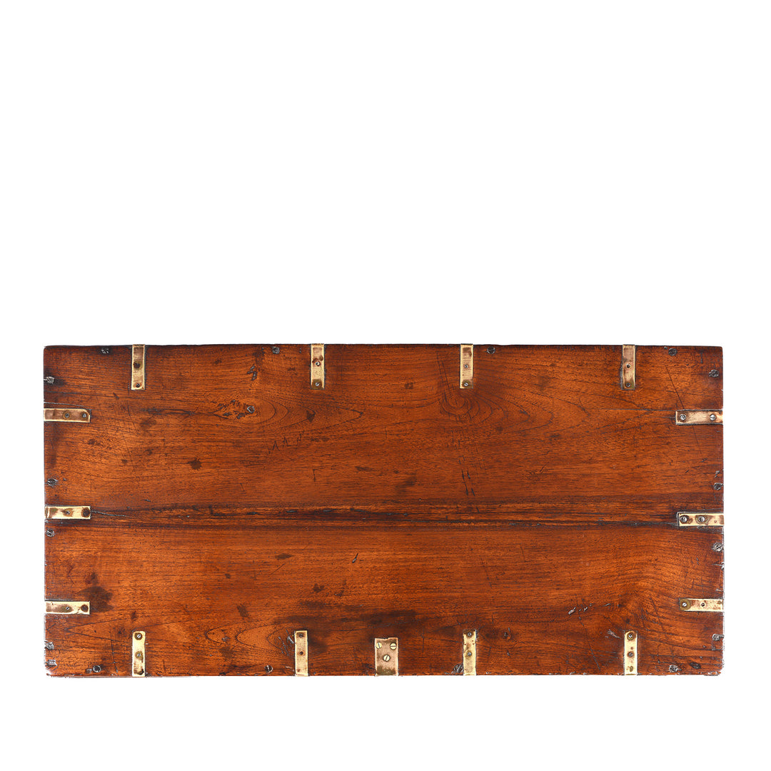 Teak wood grain of an Antique Brass Bound Teak Indian Military Chest | Indigo Antiques