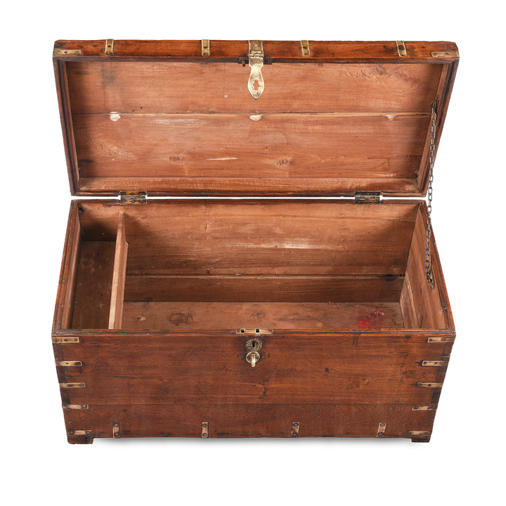 Interior Of Antique Brass Bound Teak Military Chest | Indigo Antiques