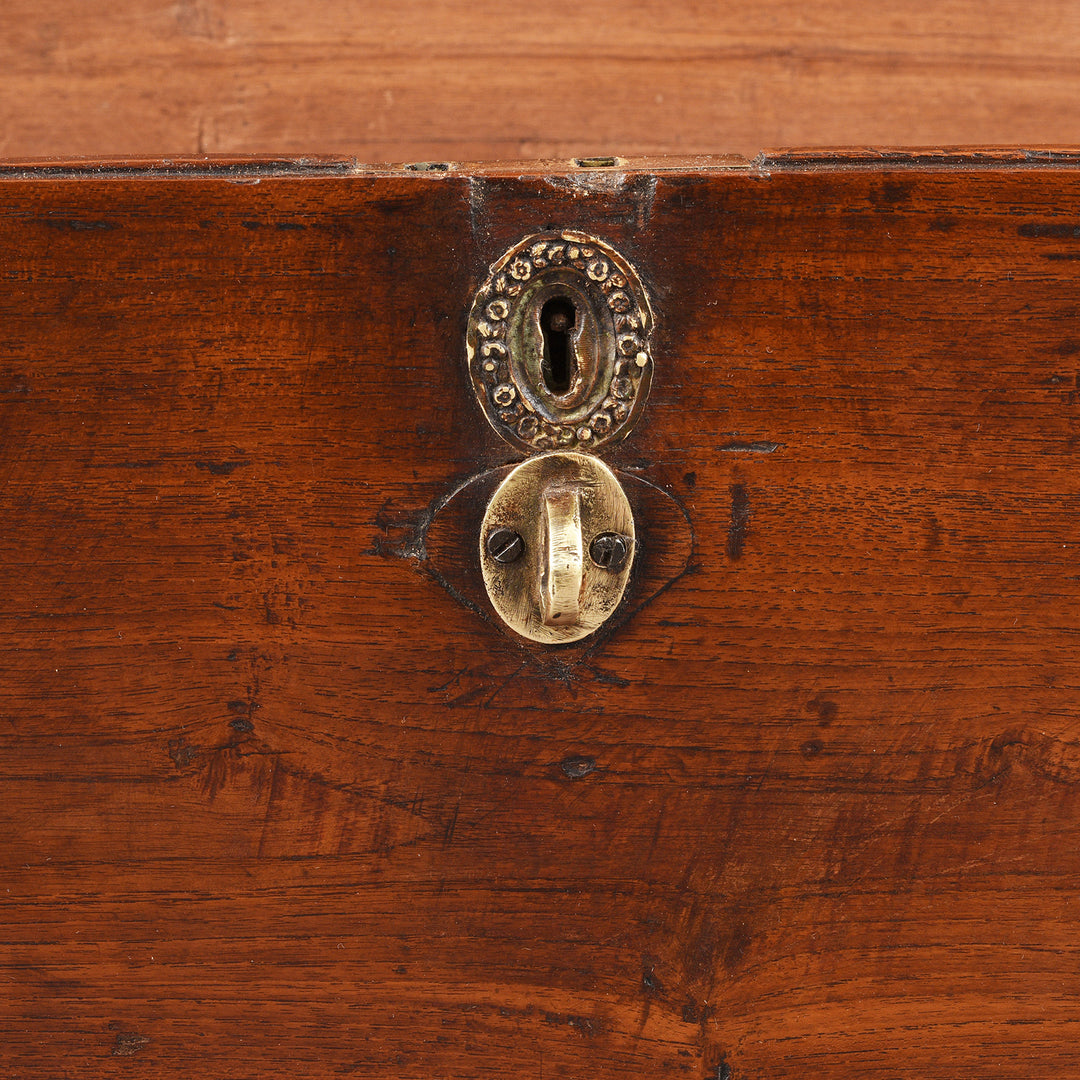 Keyhole Detail From Antique Brass Bound Teak Military Chest | Indigo Antiques