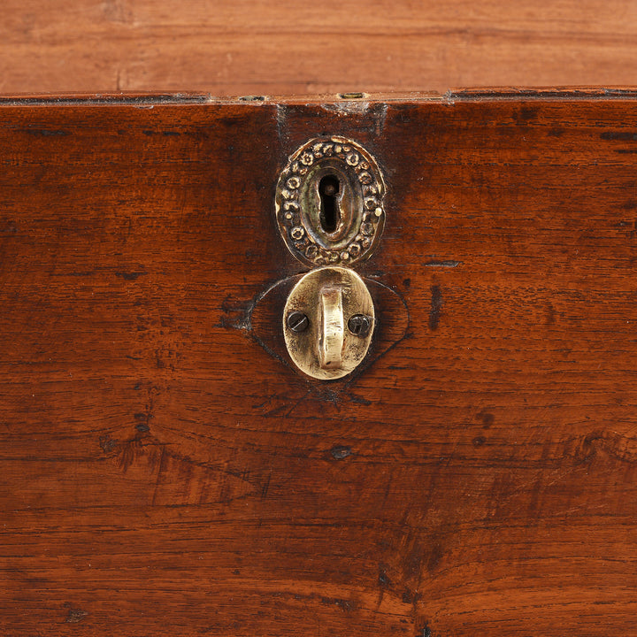 Keyhole Detail From Antique Brass Bound Teak Military Chest | Indigo Antiques