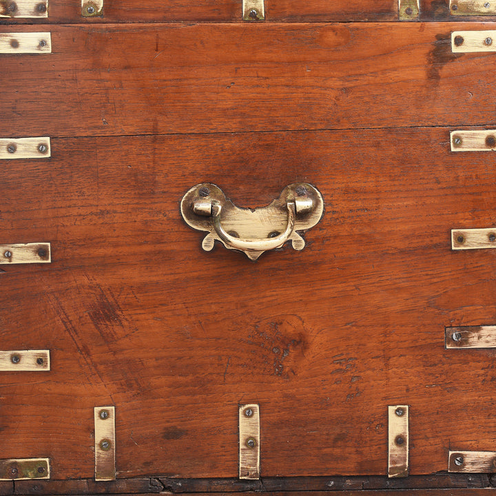 Handle Detail From Antique Brass Bound Teak Military Chest | Indigo Antiques