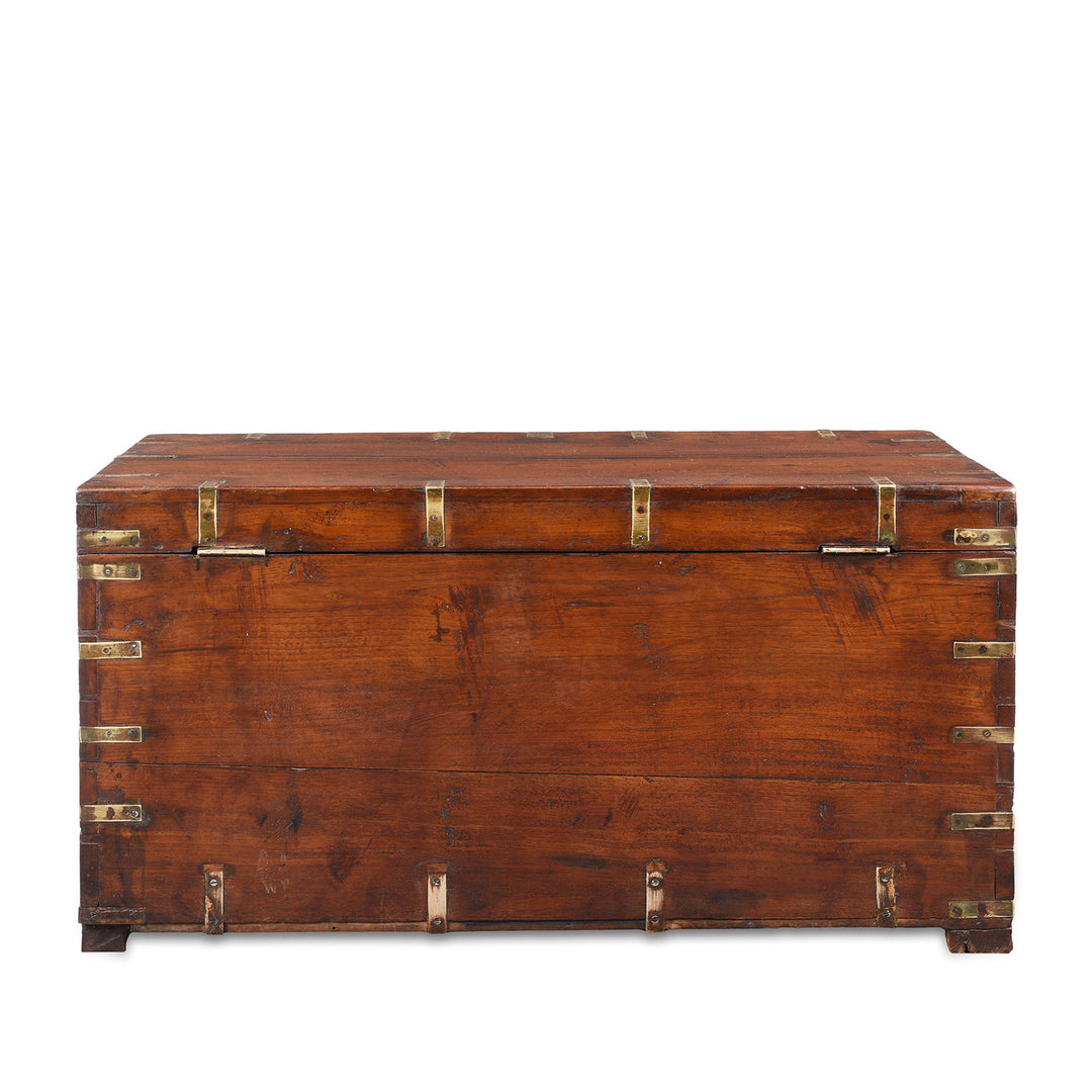 Back Of Antique Brass Bound Teak Military Chest | Indigo Antiques