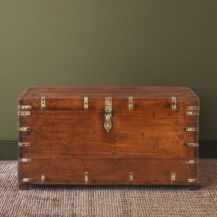 Antique Brass Bound Teak Indian Military Chest | Indigo Antiques