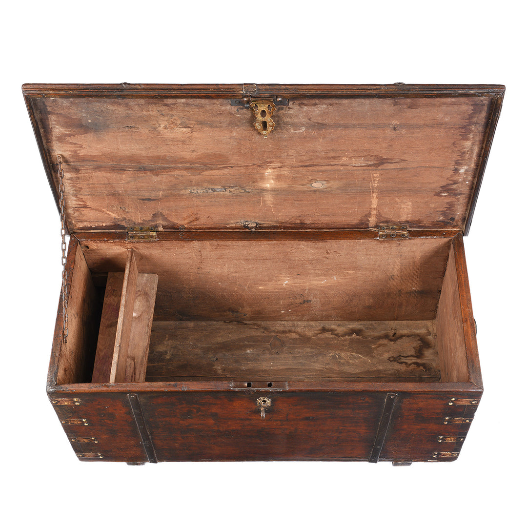 Interior Of Antique Brass Bound Teak Chest From Kutch | Indigo Antiques