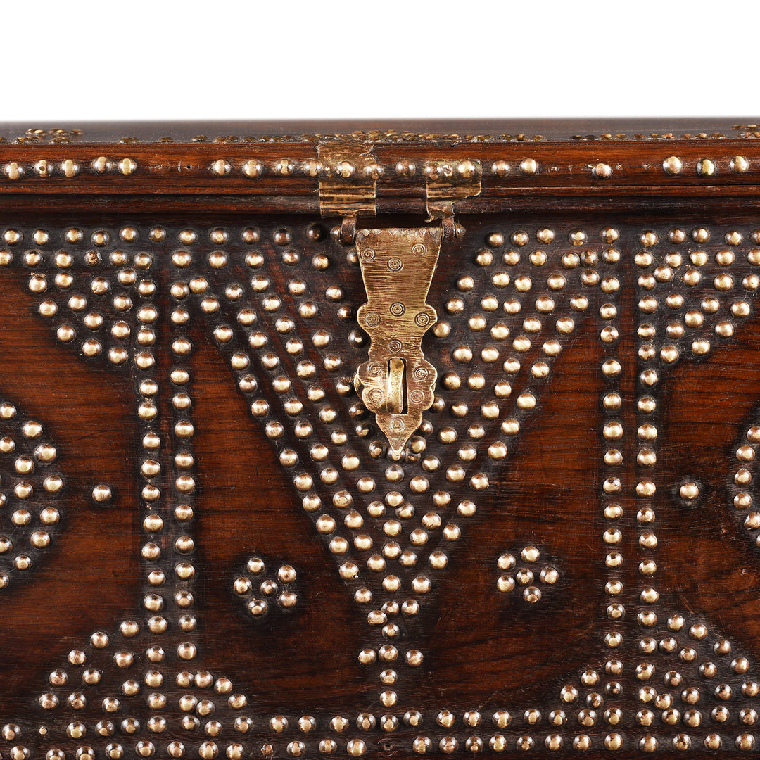 Latch And Studs Detail From Antique Rosewood Studded 'Zanzibar' Chest From Kutch | Indigo Antiques