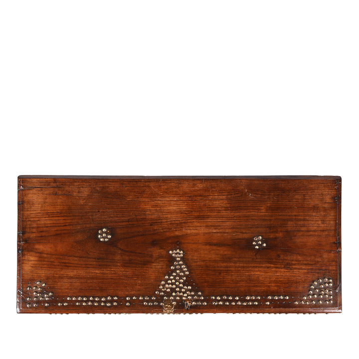 Top Down View Of Antique Rosewood Studded 'Zanzibar' Chest From Kutch | Indigo Antiques