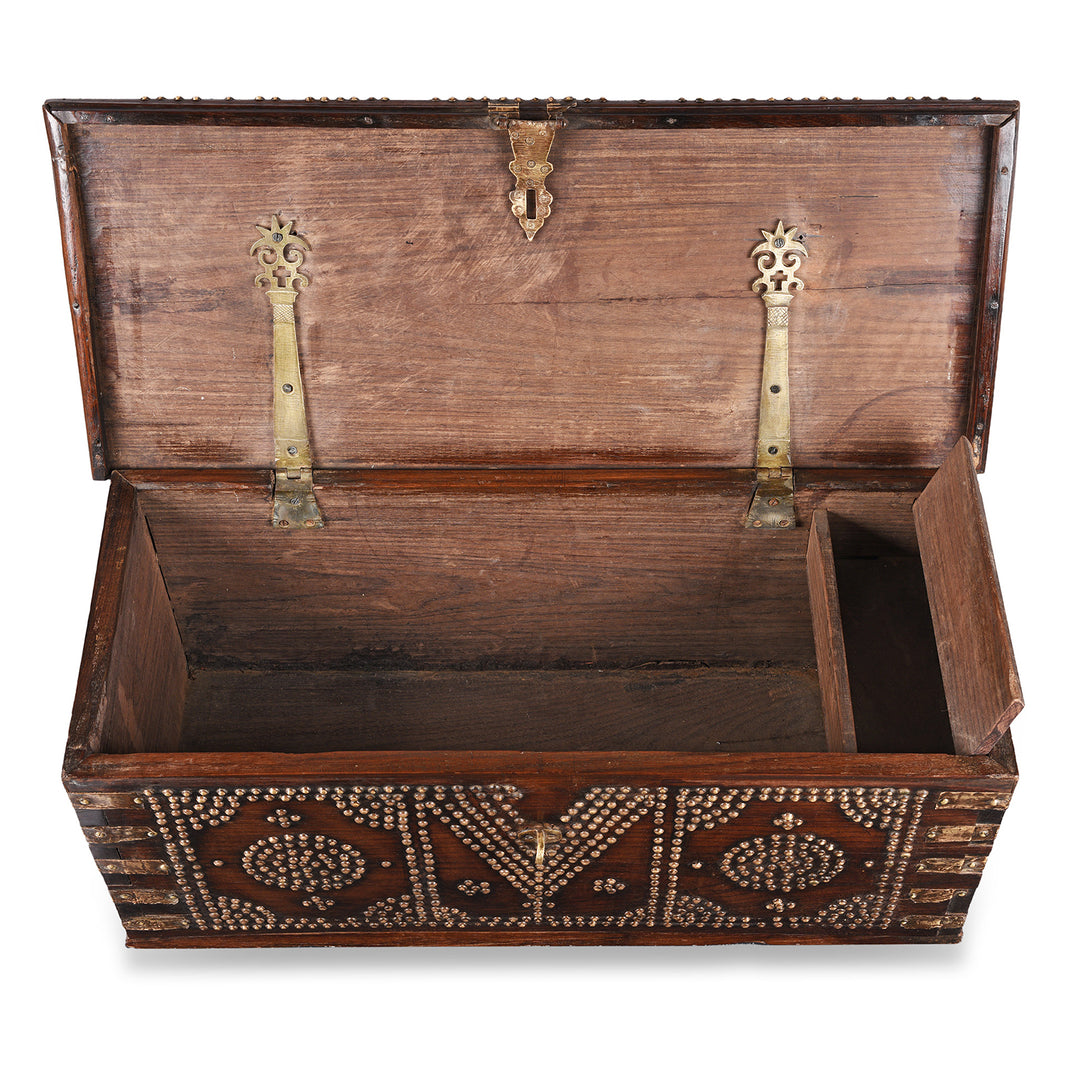 Interior Of Antique Rosewood Studded 'Zanzibar' Chest From Kutch | Indigo Antiques