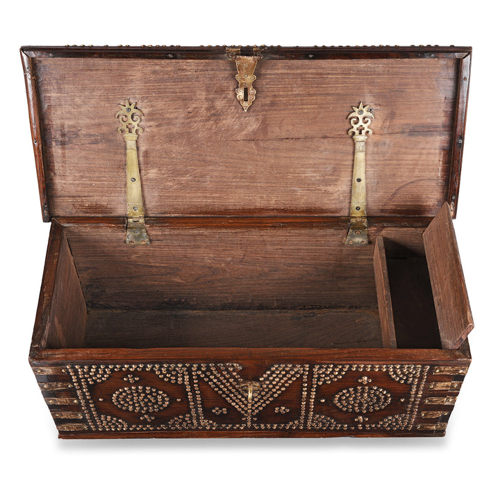 Interior Of Antique Rosewood Studded 'Zanzibar' Chest From Kutch | Indigo Antiques