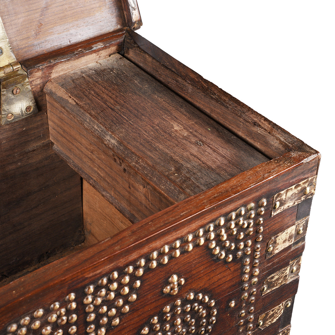 Candle Box Detail From Antique Rosewood Studded 'Zanzibar' Chest From Kutch | Indigo Antiques