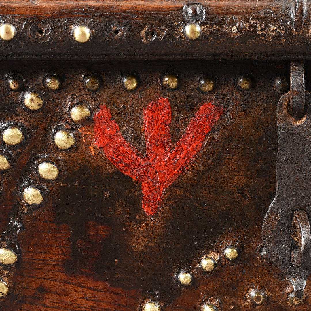 Painting Detail From Antique Rosewood Studded 'Zanzibar' Chest From Kutch | Indigo Antiques