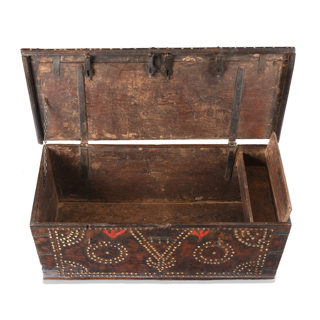 Interior Of Antique Rosewood Studded 'Zanzibar' Chest From Kutch | Indigo Antiques