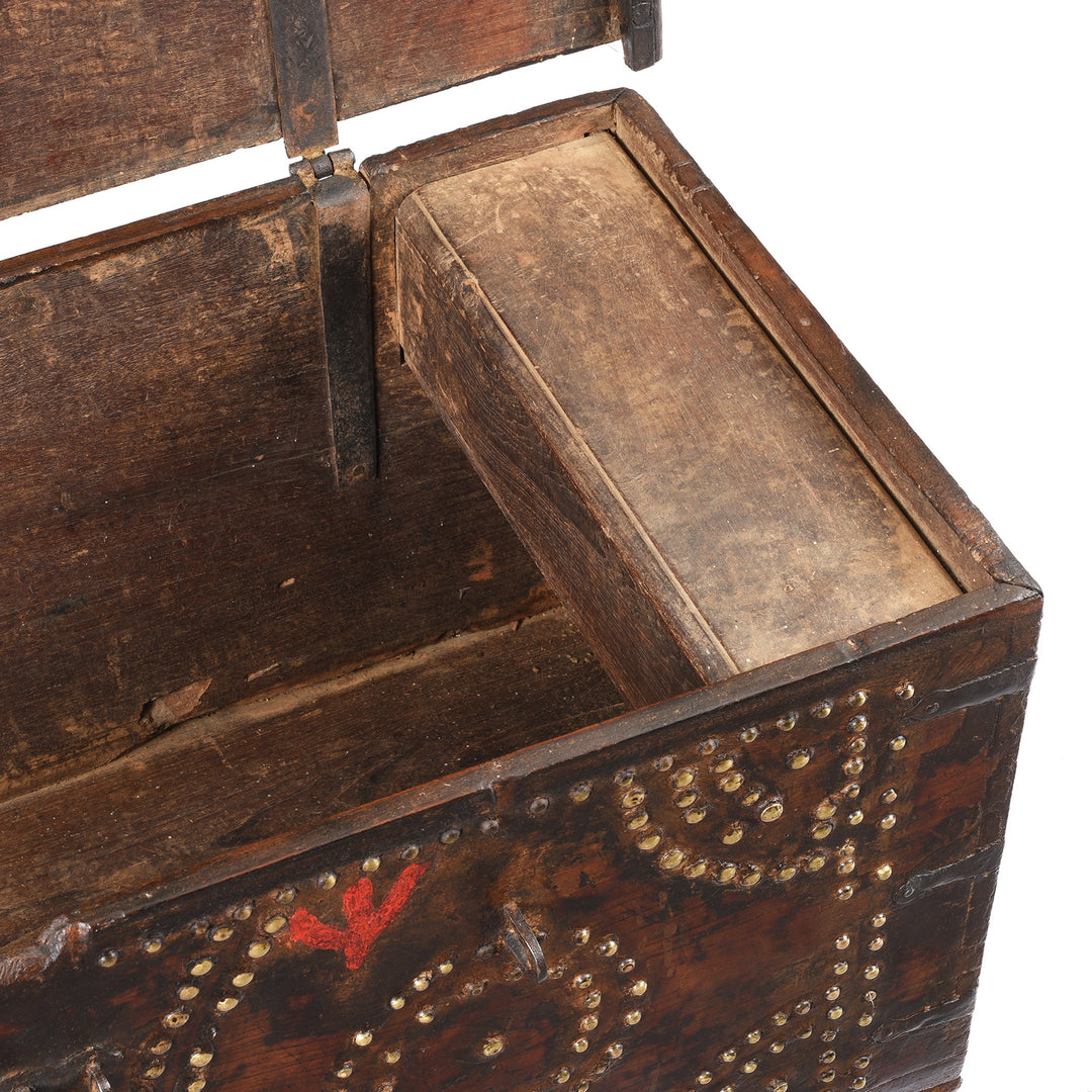 Candle Box Detail From Antique Rosewood Studded 'Zanzibar' Chest From Kutch | Indigo Antiques