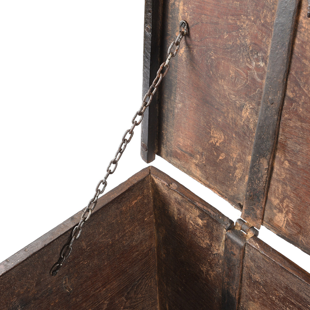 Chain Detail From Antique Rosewood Studded 'Zanzibar' Chest From Kutch | Indigo Antiques