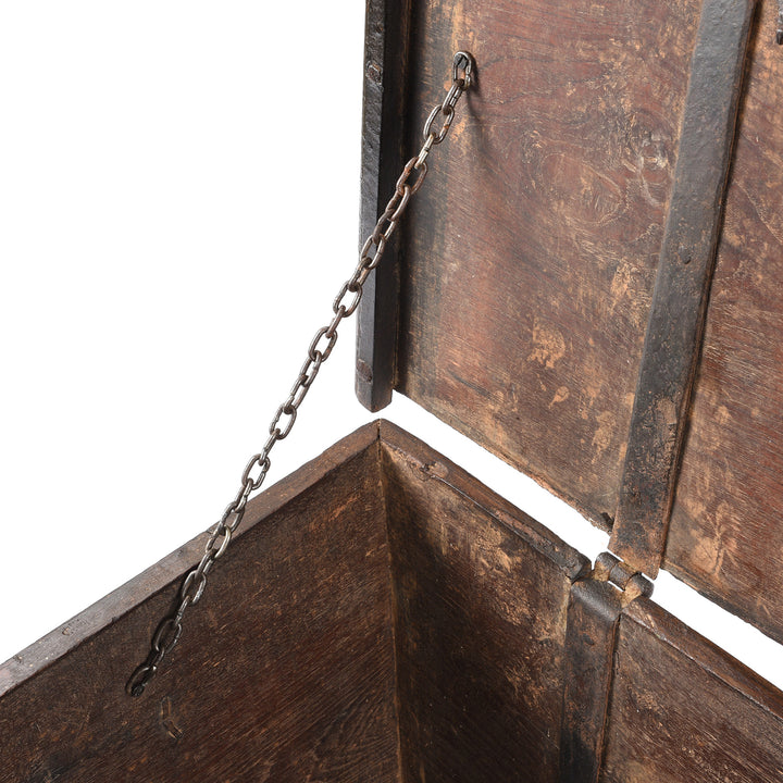 Chain Detail From Antique Rosewood Studded 'Zanzibar' Chest From Kutch | Indigo Antiques