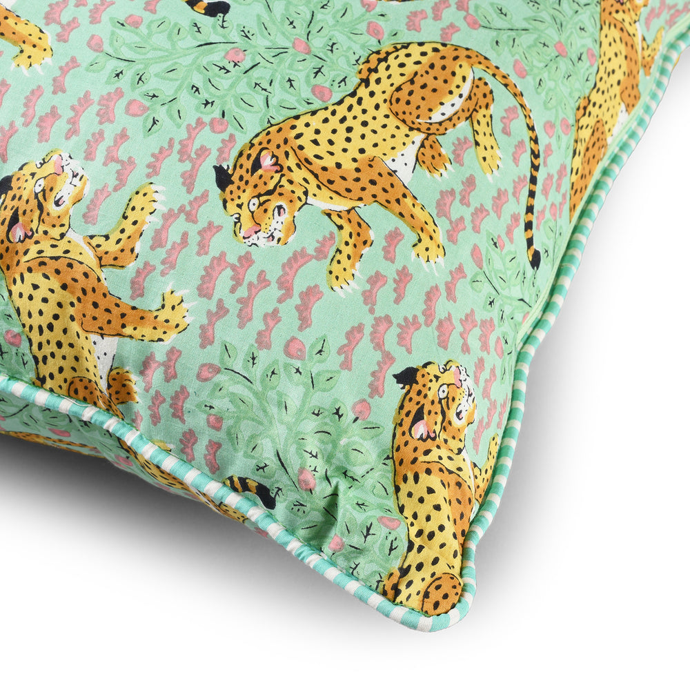 Corner Detail From Cotton Leopard Design Cushion Cover with Pad | Indigo Antiques