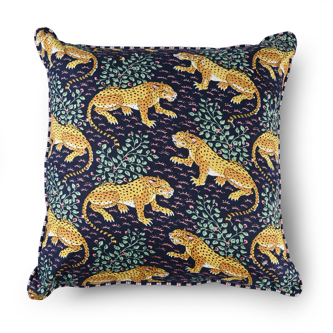 Cotton Leopard Design Cushion Cover with Pad | Indigo Antiques