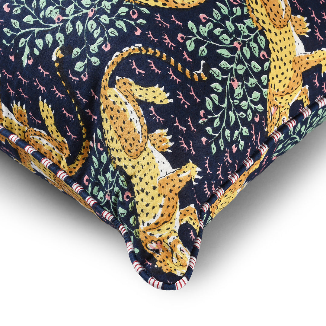 Corner Detail From Cotton Leopard Design Cushion Cover with Pad | Indigo Antiques